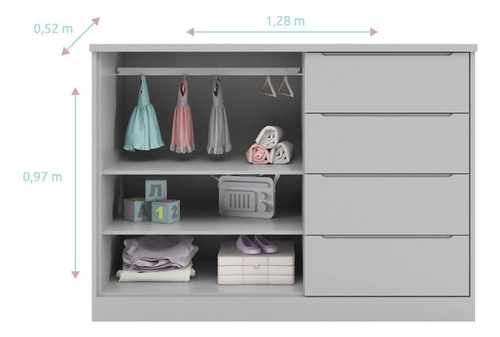Phoenix Baby Cômoda Infantil Pérola Com 4 Gavetas - Cinza