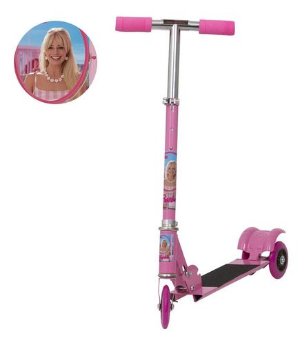 Patinete Infantil Barbie 3 Rodas Dobrável Radical Cor Rosa