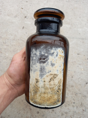 Antiguo Frasco De Farmacia Color Caramelo - Aceite/bacalao