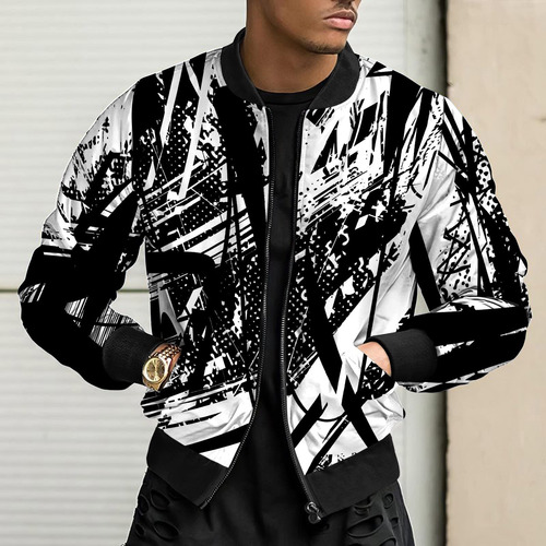 Chaqueta De Hombre Con Cuello Alto Estampado Con Cremallera