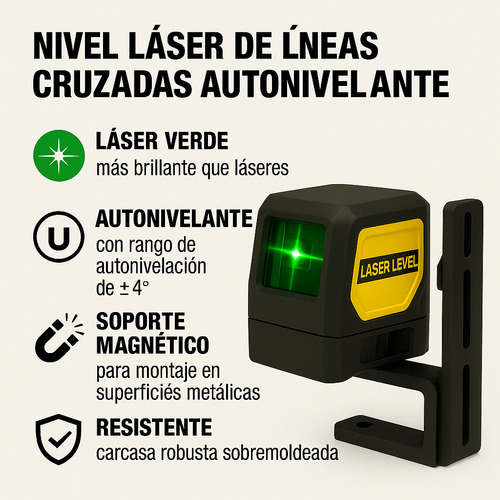 Nivel Láser 2 Líneas Verdes Autonivelante Base Imantada