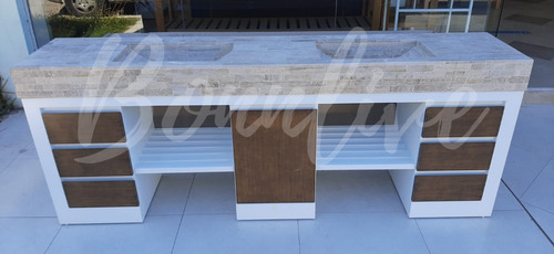 Imagen 6 de 9 de Mueble Vanitory 130x50 Laqueado Doble Bacha Cajon Deck Baño