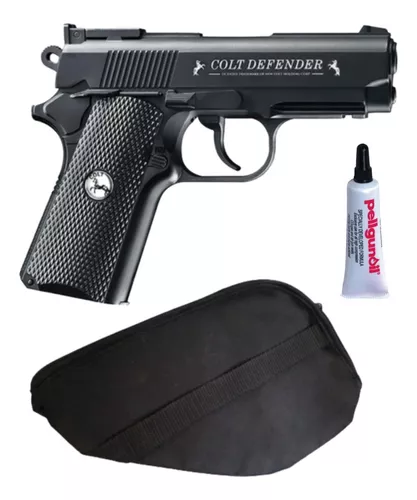 Ecommur. Colt Defender Full Metal  Pistola de perdigones (Bolas BB's de  Acero) de Aire comprimido semiautomática 4,5mm + maletín + balines y CO2 :  : Deportes y aire libre