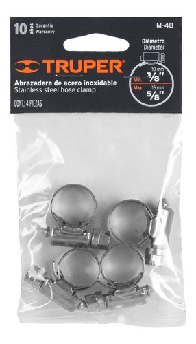 Bolsa Con 4 Abrazaderas 4 De Acero Inoxidable, Truper