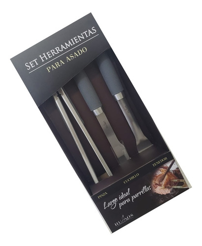 Imagen 2 de 10 de Set Herramientas Asado Humos X3 Pz Pinza Cuchillo Tenedor