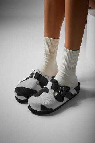 Zapatos Zuecos Birk Bajos Blanco Y Negro Vaquita De Piel