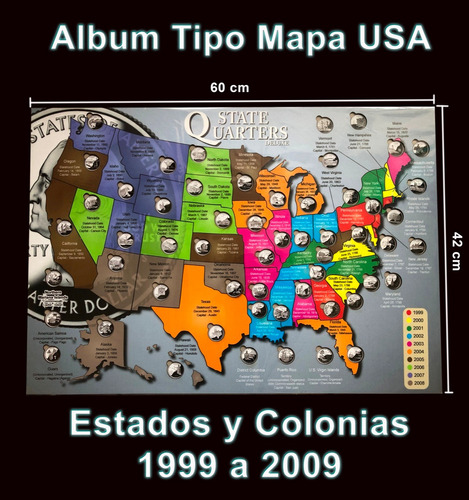 Album Coleccion Mapa Cuartos De Dolar Usa 25 Centavos Estado