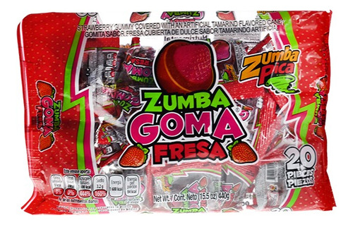 Gomita Sabor Fresa Cubierta Tamarindo Zumba Goma Dulce 20 Pz