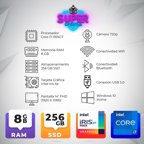 Imagen 2 de 9 de P O T E N T E Acer I7 11va Gen + 8 Ram + 256 Ssd + Regalos !