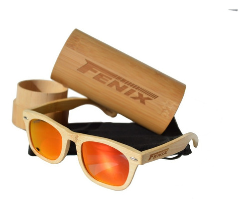 Lentes De Sol Fenix 100% Bamboo, Tac Rojo Polarizado Uv400