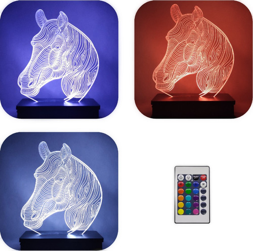 Lámpara Led 3d Caballo 1   16 Colores Control Remoto Rgb