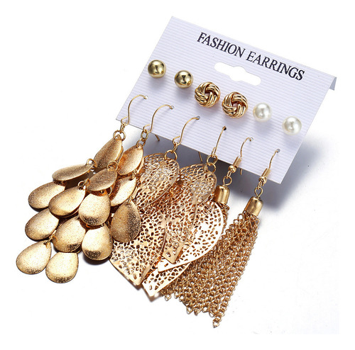 Pendientes G, Bohemios, Borlas Largas, Hojas Doradas, Lentej