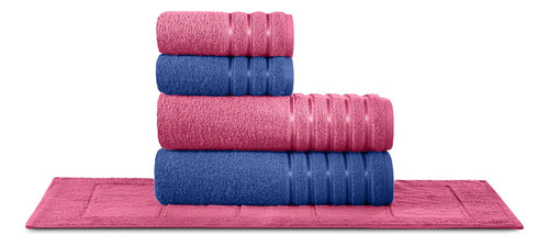 Jogo De Toalhas Banhão Gigante Teka Hanna 5 Pçs 100% Algodão Cor Azul/rosa