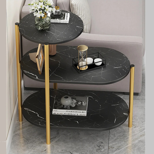 Mesa Centro 3 Niveles Ovalada Estilo Moderno 1 Unidad Negro