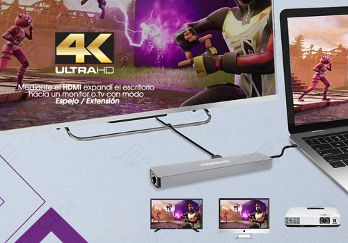 Imagen 6 de 10 de Adaptador Usb C Macbook Pro Air Hub Hdmi 4k Lan Rj45 8 En 1