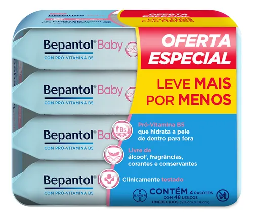 Kit com 4 Lenços Umedecidos Hipoalergênico 48un - Bepantol