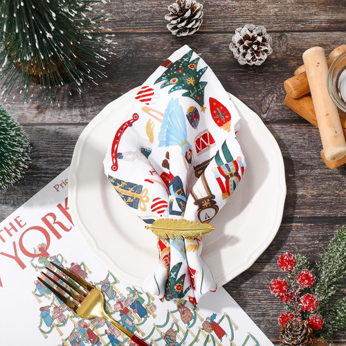 Set De 4 Servilletas De Tela Cascanueces Navidad Acuarela...