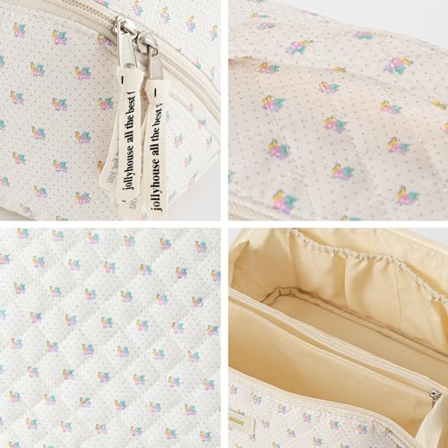 Bolsa De Maquillaje 3 Piezas Algodón Flores Viaje