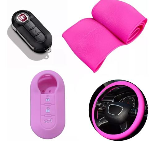 Cubre Volante + Funda Llave Silicona - Doblo 500 Bravo Rosa