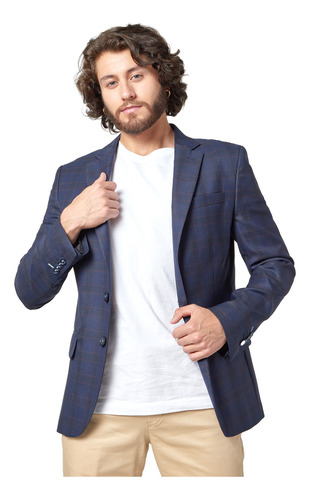 Blazer Azul A Cuadros Solapa Clásica Los Caballeros