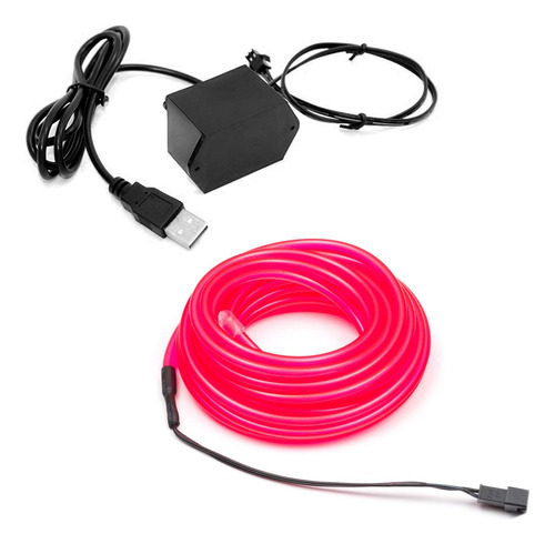 Grosor Luz Led Neon Rosa Brillante Cable Alimentado Puerto