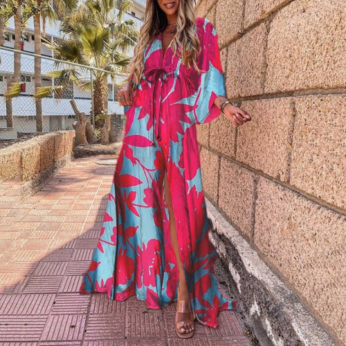 Vestido Largo Casual De Playa Bohemio Con Cinturón Q1 | Cuotas sin interés Vestido Largo Casual De Playa Bohemio Con Cinturón Q1 | Cuotas sin interés
