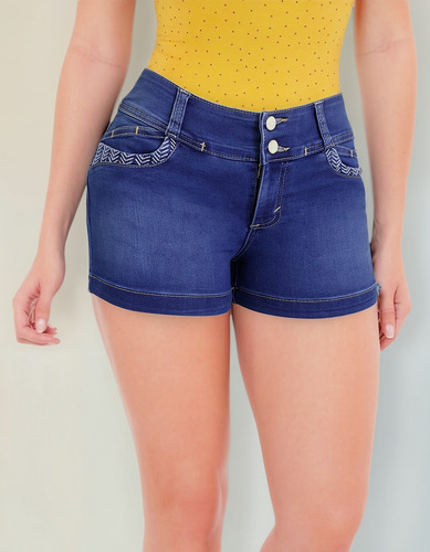 Short De Mezclilla Para Dama Con Doble Botón En Pretina 