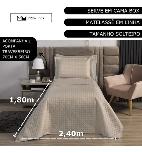 Cobre Leito Colcha Soft Solteiro 2 Peças Pastilhado Avelã