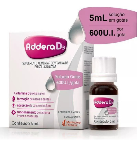 Suplemento Alimentar Addera D3 600ui Gotas 5ml