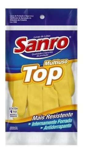 Luva Latex Limpeza Multiuso Sanro Top Amarela Tamanho M