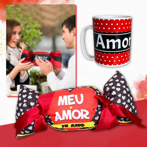 Almofada Bombom Canecas Namorados Presente Decoração Amor Desenho do tecido Sempre Juntos