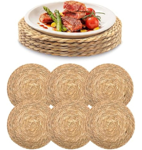 12 Platos Base Redondo Color Beige Liso Individuales Tejidos