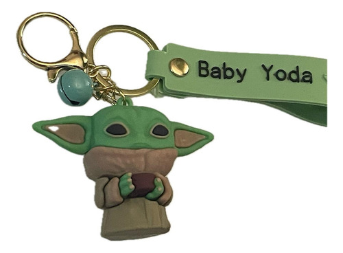 Chaveiro De Borracha Star Wars Baby Yoda Child With Cup Cor Verde