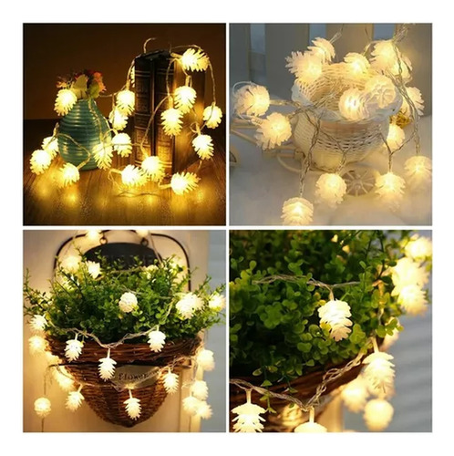 30 Luces Led Navidad Solar Coco Pino Calidas Guirnalda 6 Mts