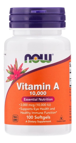 Vitamina A Now Foods 10000 Ui Original Usa 100 Capsulas
