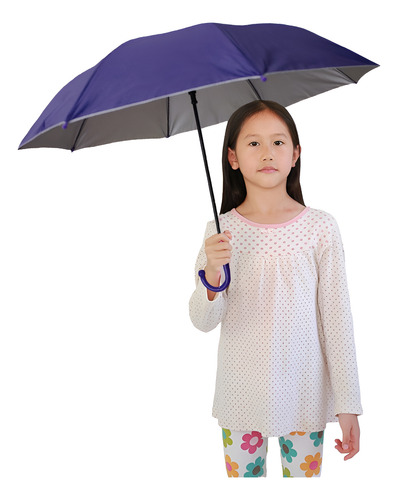 Paraguas Infantil Bastón Semiautomático Uv Silbato Incluido Color Azul Marino Diseño De La Tela Liso
