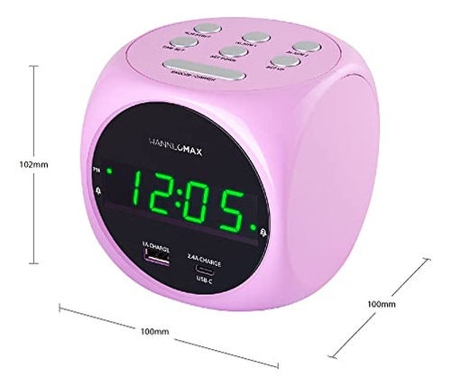 Reloj Digital Con Alarma Dual Y Carga Usb-a Y Tipo-c Rosa