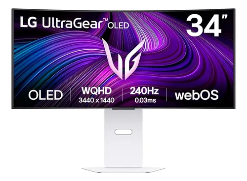Monitor LG UltraGear Smart OLED Curvo 34" QHD 240Hz 34GX90SA Branco