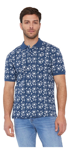 Polera Hombre Piqué Full Print Navy Corona