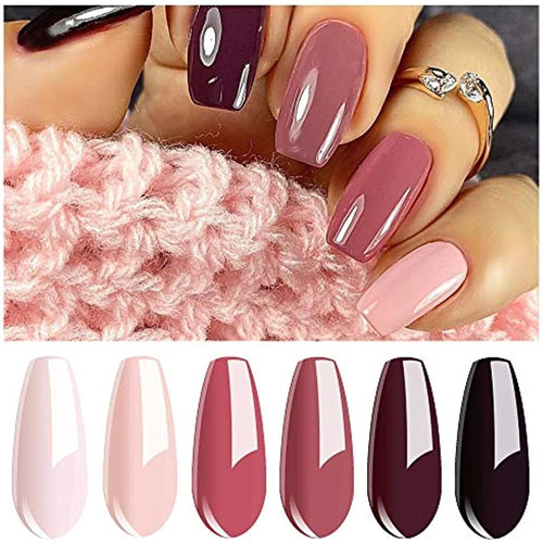 Vishine Gel Nail Polish Kit 6 Colores - Misty Pink & Midnigh