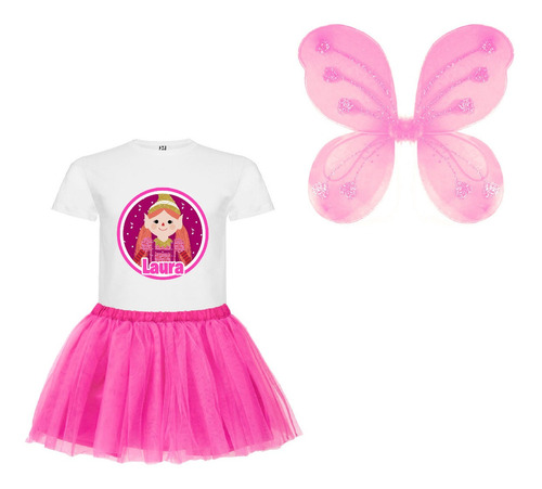 Disfraz Duendes Magicos Niñas Tutu + Alas + Polera Personalizada Cumpleaños