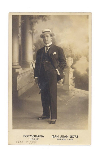 Foto Postal Antigua Hombre Con Baston Noris 1918 N 06 B4