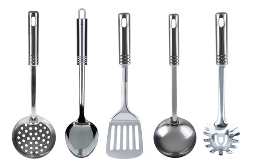 Conjunto 5 Utensílios De Cozinha Inox Talheres Cor Prata