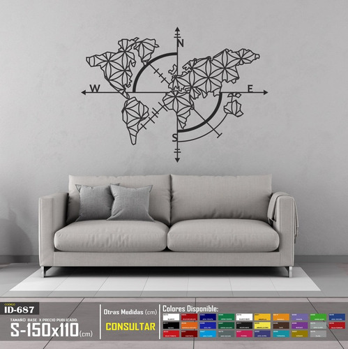 Vinilos Decorativos Mapa Mundial Con Brujula Stickers