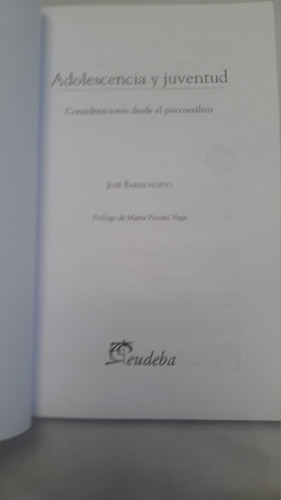 Libro * Psicologia : Adolescencia Y Juv * Berrionuevo Eudeba (Usado)