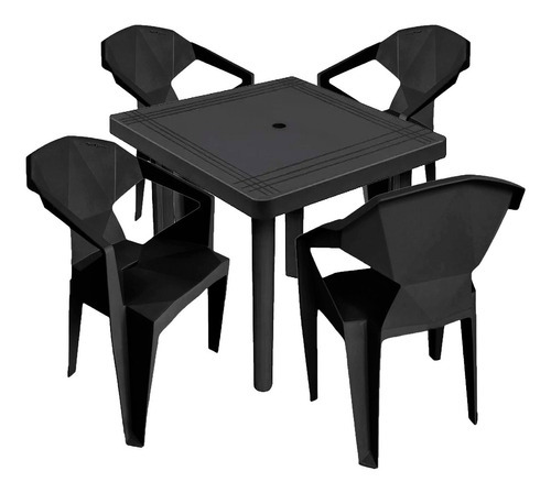 Mesa Plastico Desmontavel Quadrada 4 Cadeira Cozinha Diamond Cor Preto