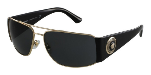 Gafas de sol polarizados Versace VE2163 con marco de metal color dorado, lente gris de policarbonato, varilla dorada/negra de plástico