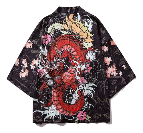 Kimono Cardigan Verano Vestido Japones Yukata Dragon