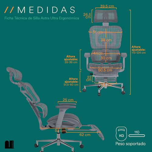 Silla Oficina Ultra Ergonómica Reclinable C Soporte Lumbar Color Gris Material del tapizado Tela