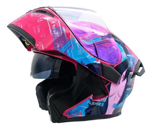 Casco Abatible Deportivo Fibra Carbono Certificado Dot Led Rosa Sexy Gamer L